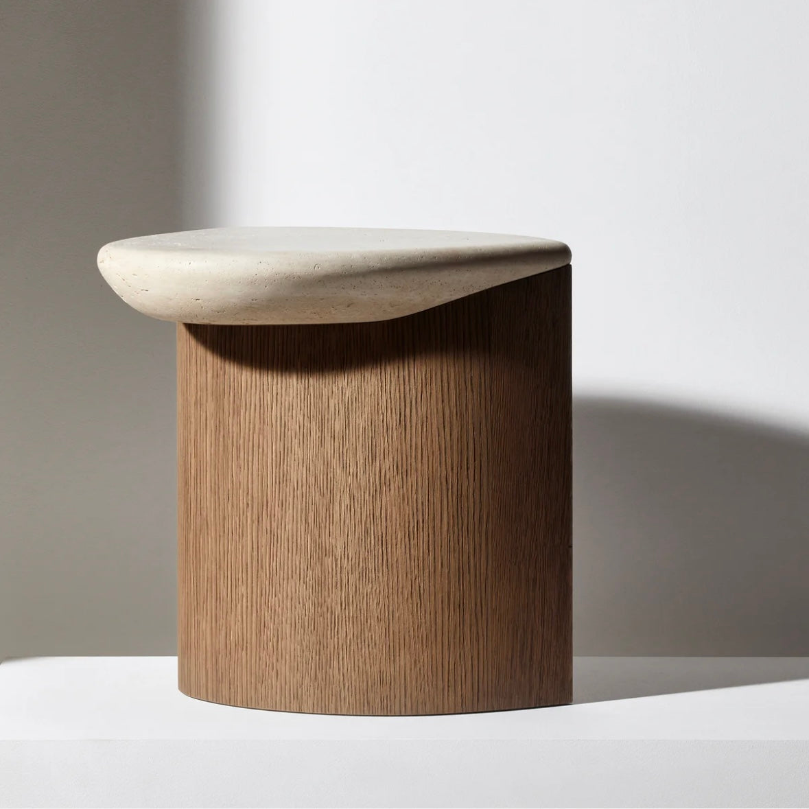 MOBELLA – Travertine & Solid Wood Side Table