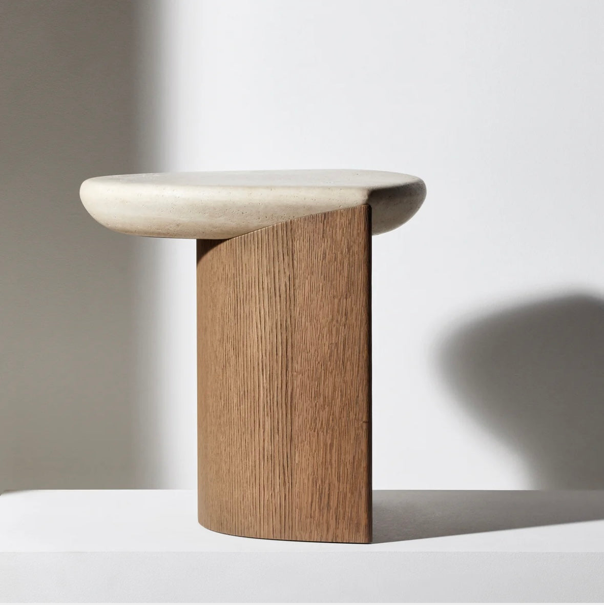 MOBELLA – Travertine & Solid Wood Side Table