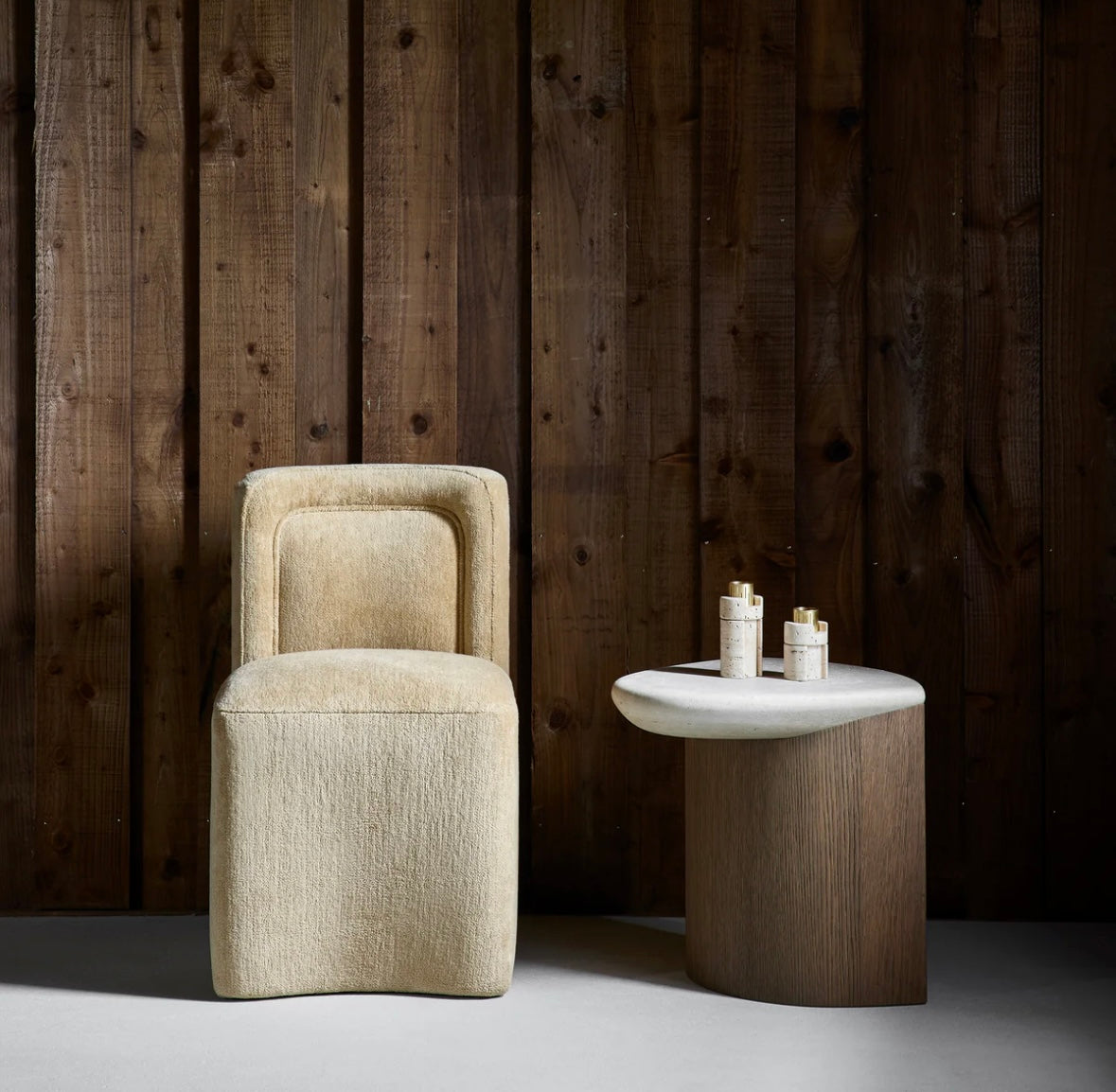 MOBELLA – Travertine & Solid Wood Side Table